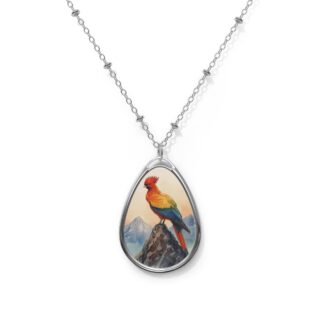 Vibrant Parrot Oval Necklace for Nature Lovers, Fashion Jewel, Gift for Her, Wildlife Jewelry, Nature-Inspired Accessory