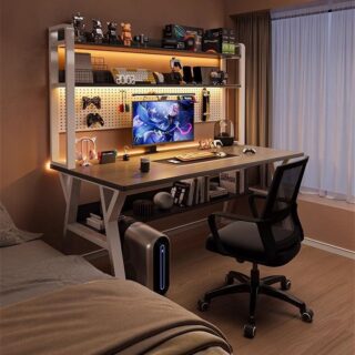 Modern Integrated Computer Desk with Bookshelf