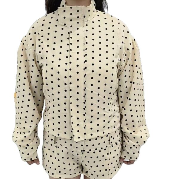 Black White Apricot Dot Set Women's Jacket Shorts Set