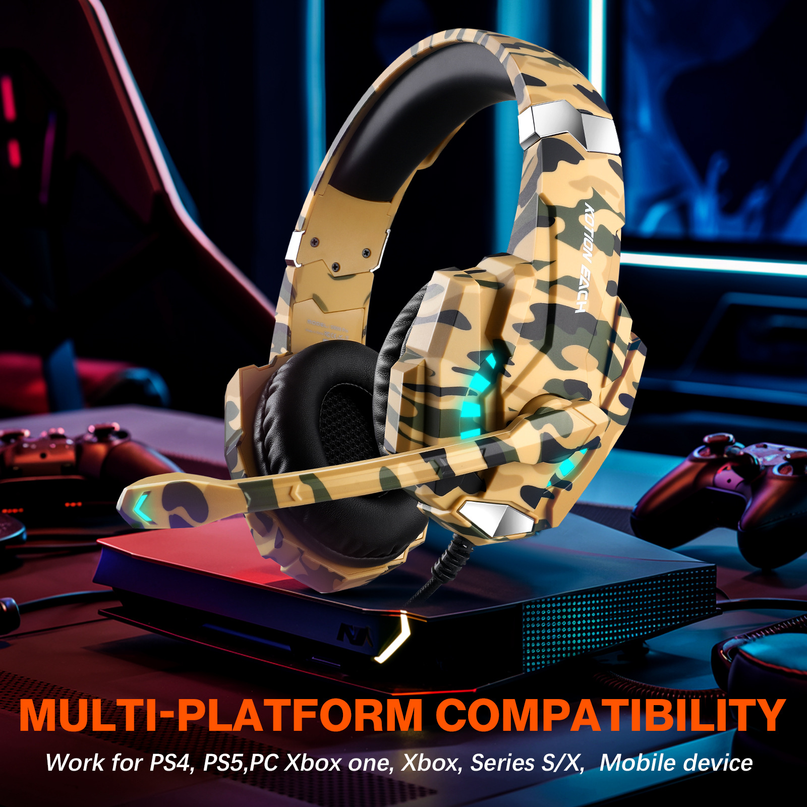 Camouflage head-mounted headphones - Image 3