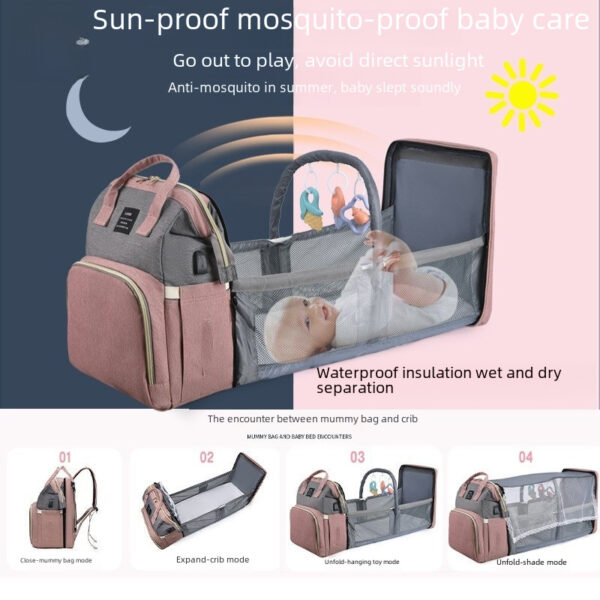 Multi-functional folding baby crib travel milk bottle large-capacity dry-wet separation mother and baby bag