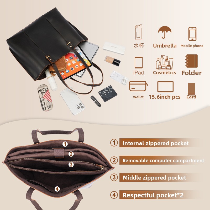 Genuine Leather Retro Tote Bag - Image 3