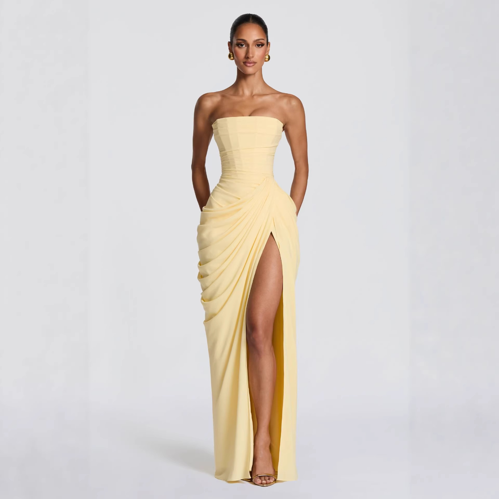 Casual long-sleeved slim-fit suspender maxi dress - Image 3