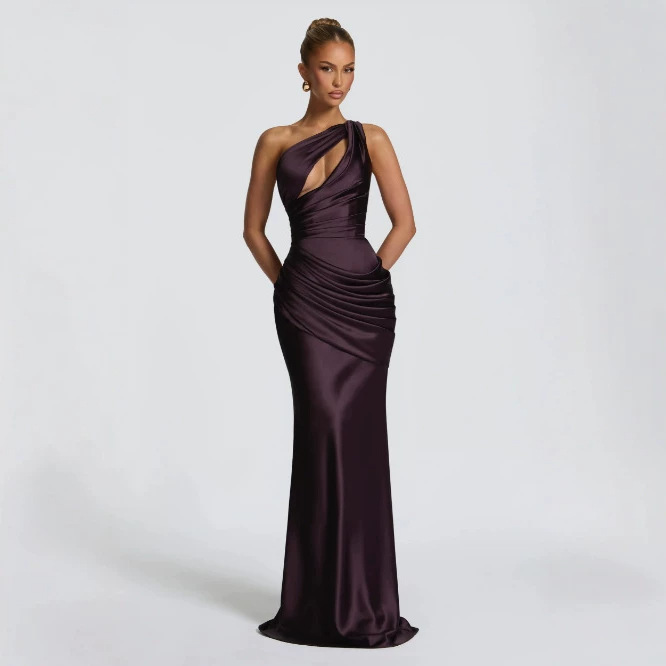 Satin Asymmetric Evening Gown - Image 3