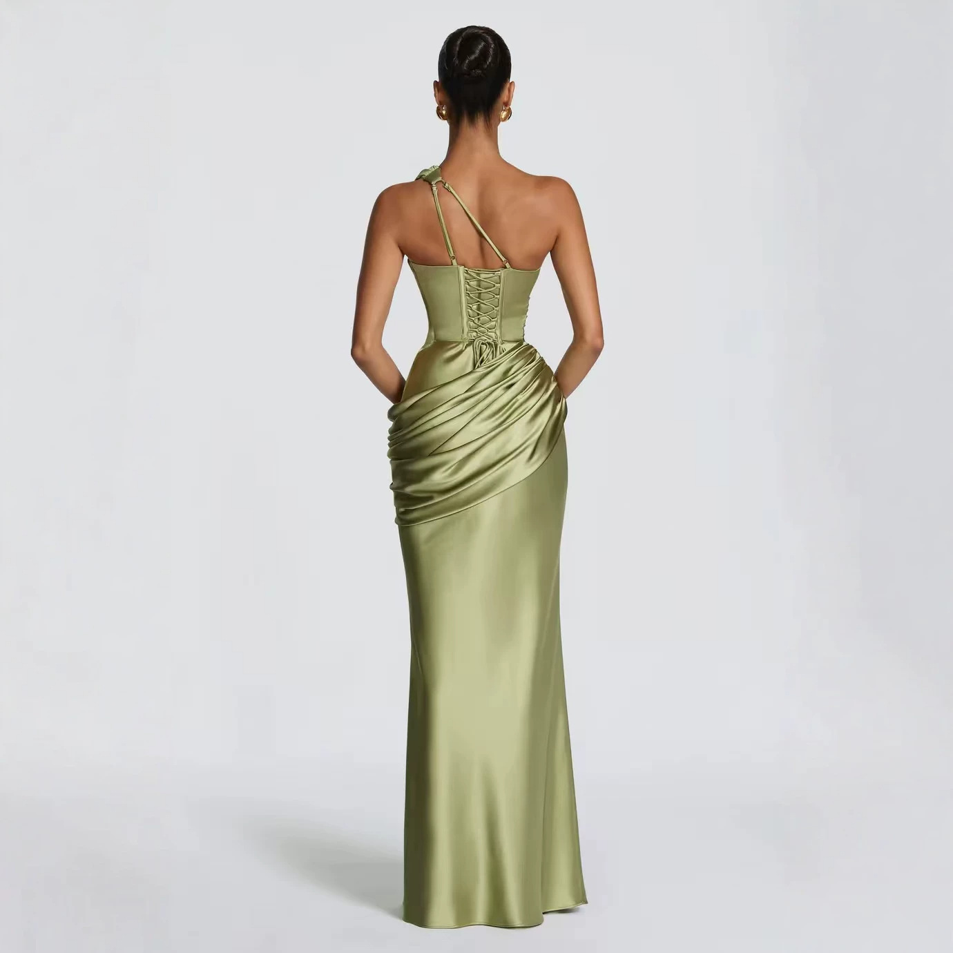 Satin Asymmetric Evening Gown - Image 2