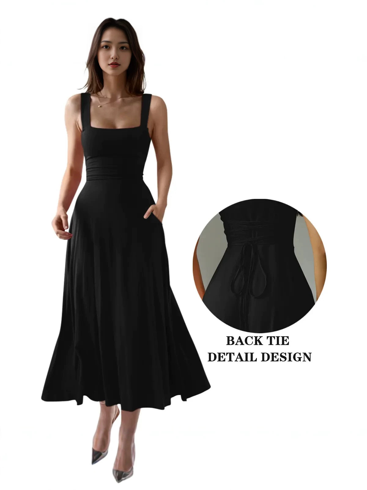Slim-Fit Waist-Cinching Thick Strap Elegant Dress Long Skirt - Image 3
