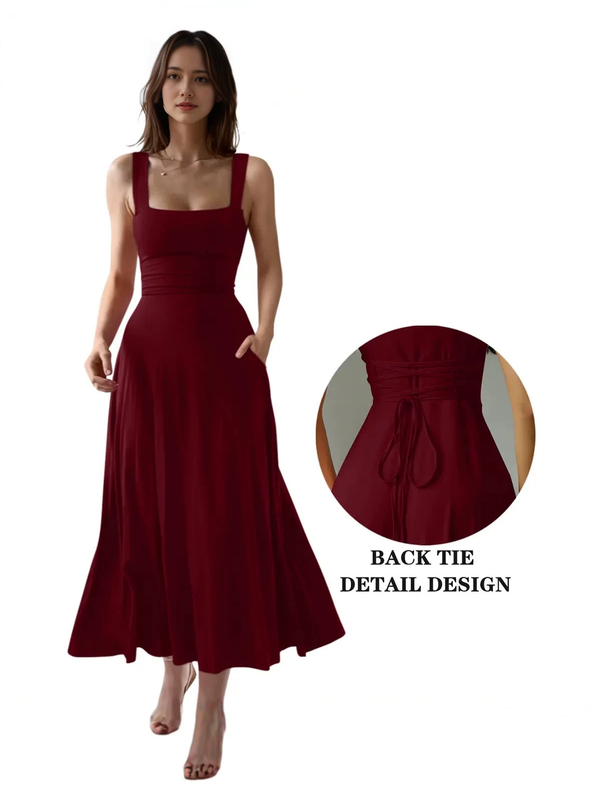 Slim-Fit Waist-Cinching Thick Strap Elegant Dress Long Skirt - Image 4
