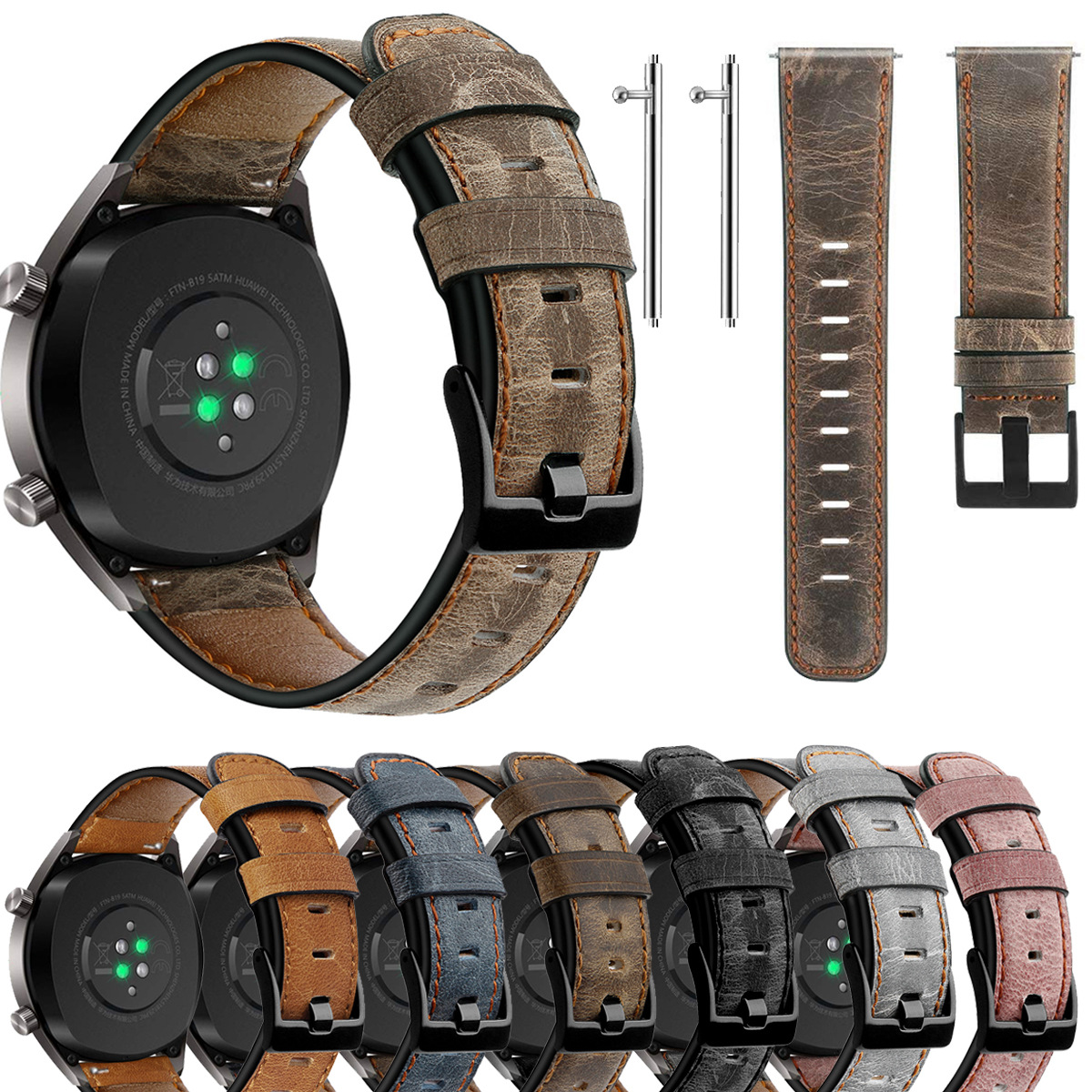 Vintage Crazy Horse Leather Strap for Huawei GT/GT2 Smartwatch - Image 2
