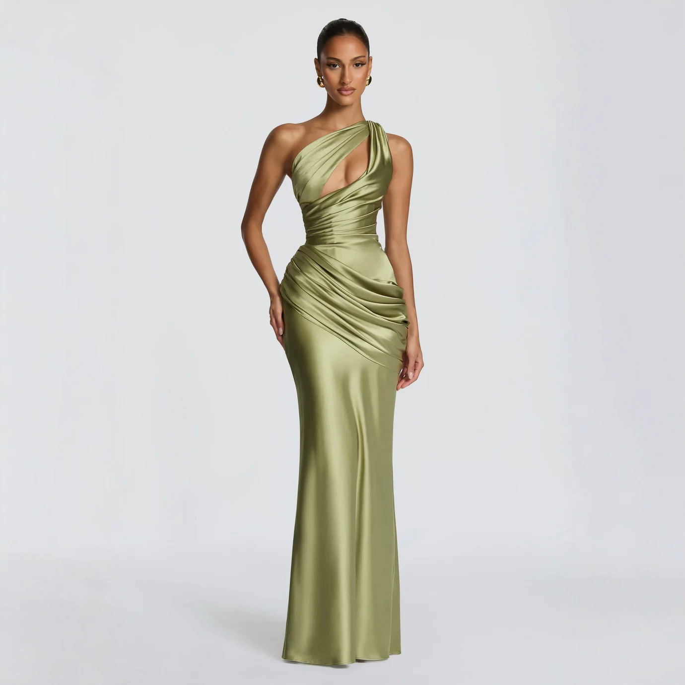 Satin Asymmetric Evening Gown - Image 5