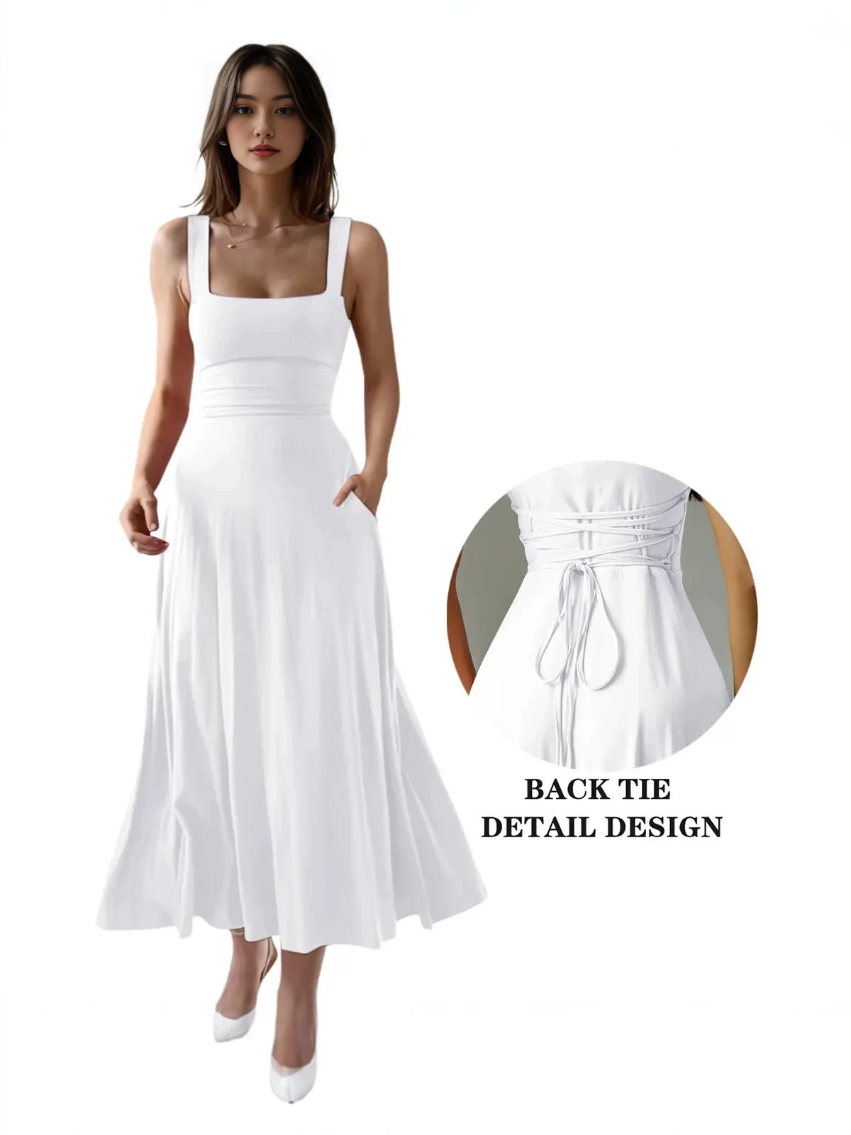 Slim-Fit Waist-Cinching Thick Strap Elegant Dress Long Skirt - Image 2