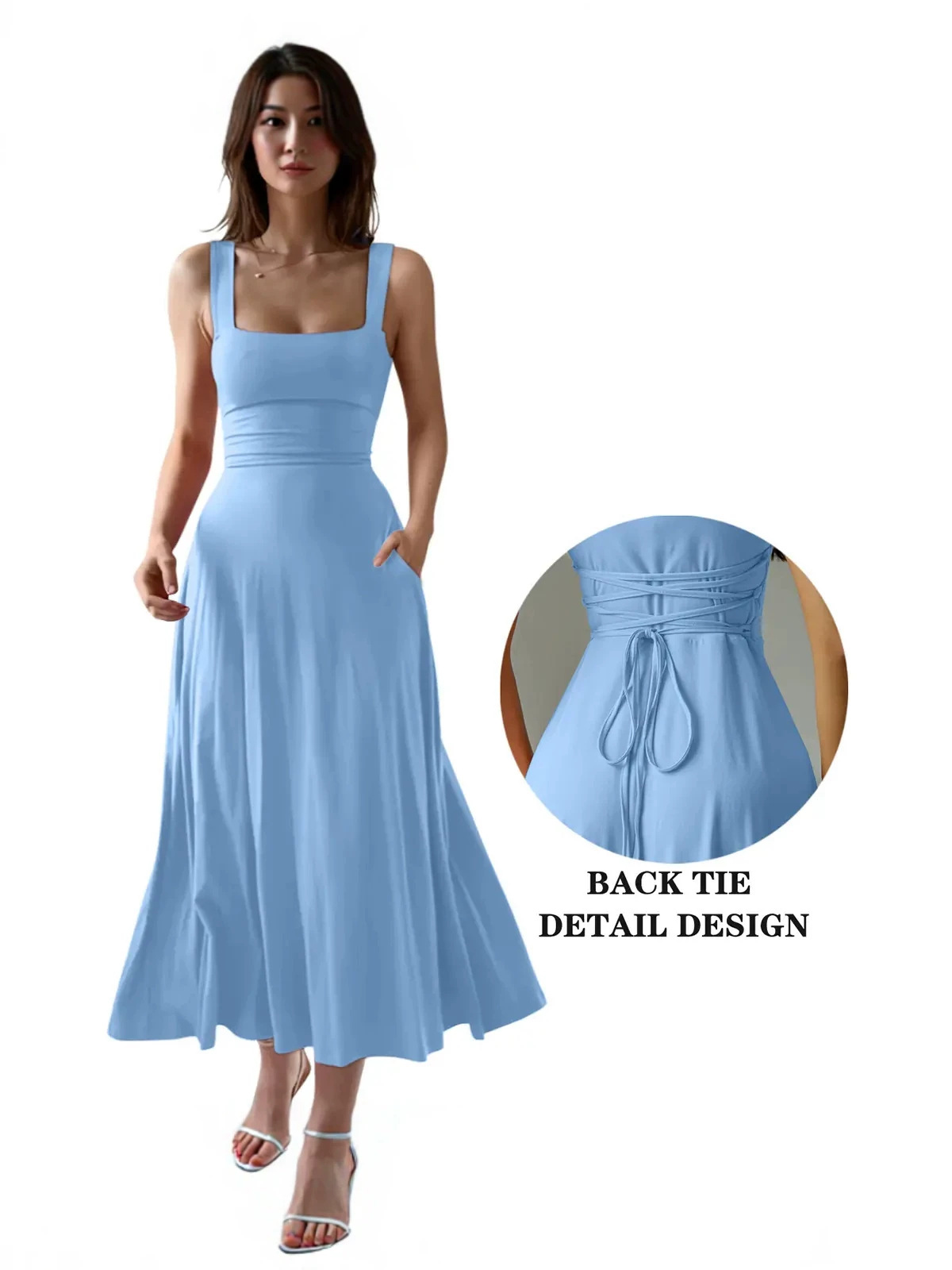 Slim-Fit Waist-Cinching Thick Strap Elegant Dress Long Skirt - Image 5
