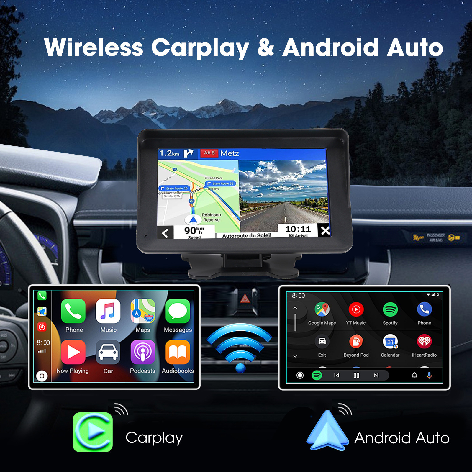 7inch Wireless Carplay Display GPS Navigation FM Transmitter - Image 2